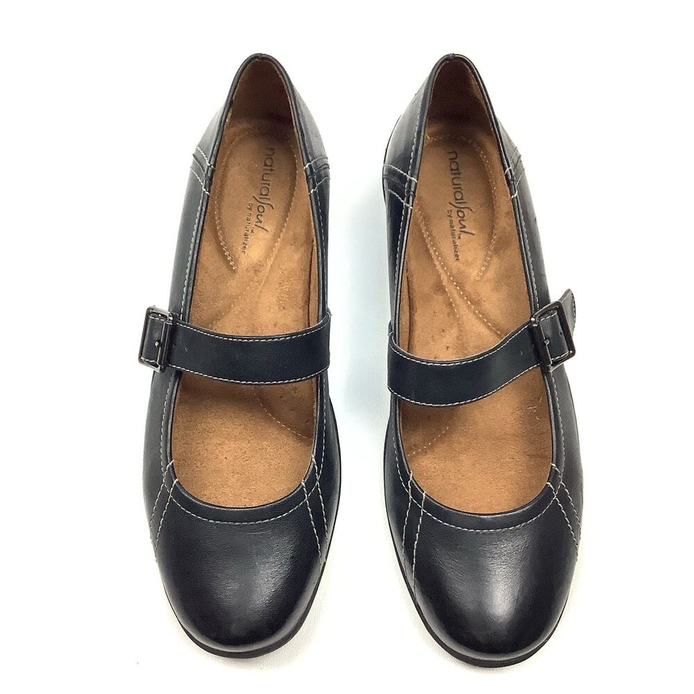 Naturalizer Mary Jane Flats Women 8.5 Black Leather Comfort Shoes Dark Academia - Picture 3 of 12